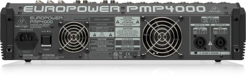 Behringer PMP4000 микшер-усилитель 2 х 800Вт•4Ом 12 каналов (8 моно-, 4 стерео-входа) эквалайзер, процессор эффектов