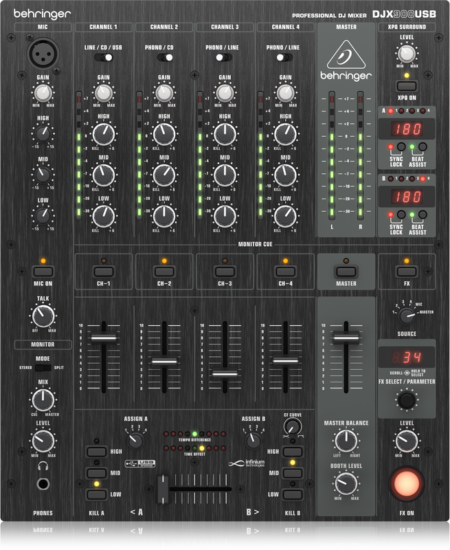 Behringer DJX900USB DJ-микшер со счетчиком темпа и USB интерфейсом (5 каналов, оптический VCA кроссфейд)