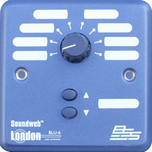 BSS BLU6 настенный контроллер. 8-позиционный селектор источник/пресет и кнопочный регулятор громкости. Цвет синий