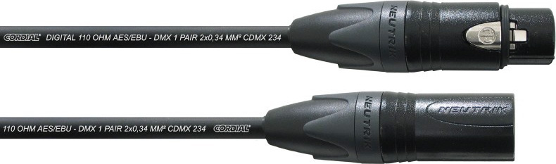 Cordial CPD 20 FM цифровой DMX, AES/EBU кабель XLR female 3-контактный/XLR male 3-контактный, разъемы Neutrik, 20.0м, черный
