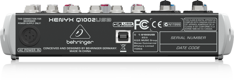 Behringer Q1002USB аналоговый микшер, 10 каналов, 2 мик. + 4 лин. стерео, 1 AUX, USB-audio, Main L/R- Jack, 2 компрессора