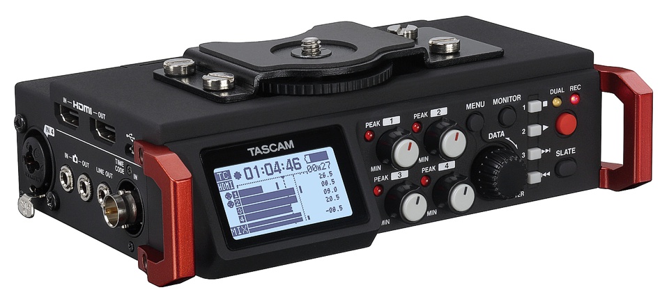 TASCAM DR-701D 6-канальный портативный аудиорекордер для DSLR камер , WAV/BWF, карты SD/SDHC/SDXC, TIME CODE IN  BNC разъём, HDMI разъём