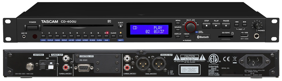 TASCAM CD-400U медиаплеер CD/SD/USB устройств c FM/AM тюнером и поддержкой Bluetooth. Высота 1U