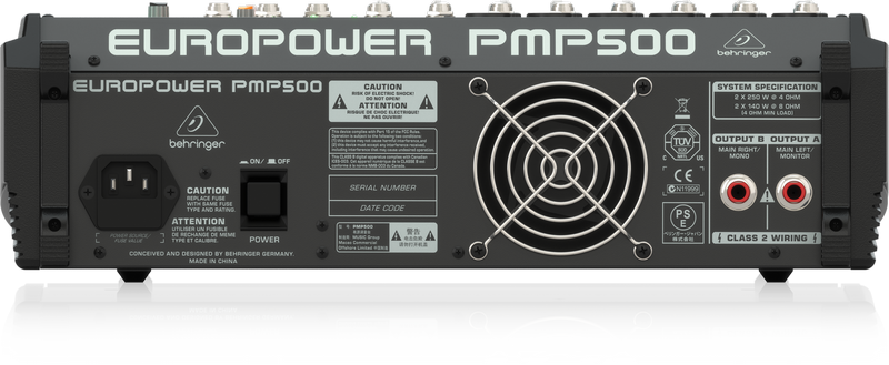 Behringer PMP500 микшер-усилитель 2 х 250Вт•4Ом 12 каналов (4 моно, 4 стерео, 2 доп.стерео), процессор эффектов KLARK TEKNIK