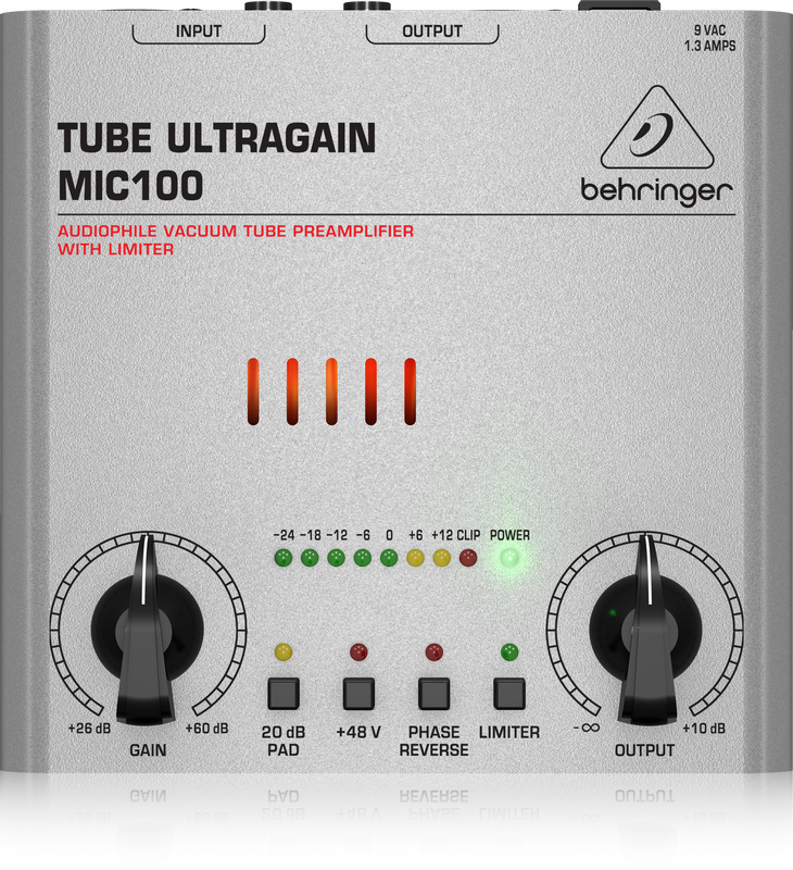 Behringer MIC100 Ламповый микрофонно-линейный предусилитель с лимитером