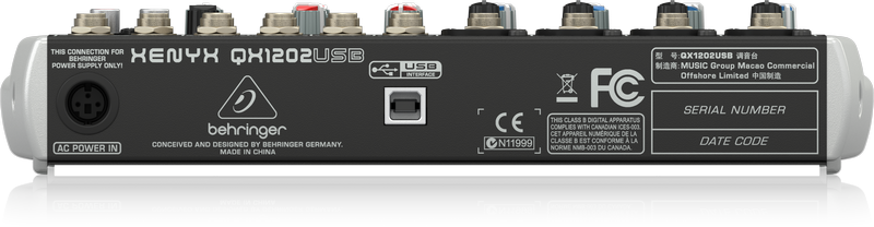 Behringer QX1202USB аналоговый микшер, 12 каналов, 4 мик. + 4 лин. стерео, 1 AUX, DSP FX Klark Teknik, USB-audio, Main L/R- Jack, 4 компрессора