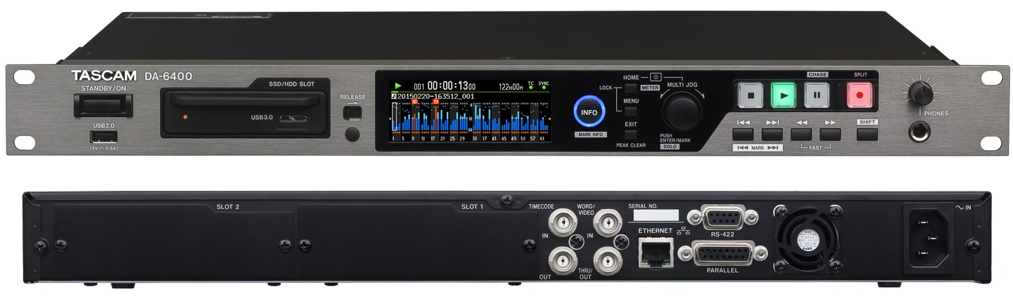 TASCAM DA-6400 многоканальный рекордер 64 канала 48 kHz или  32 канала 96 kHz, запись на SSD, в комплекте AK-CC25  адаптер + TSSD-240A