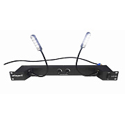 LA0102 Рэковый светильник / 1U / 2 LED-лампы на гусиной шее / Нейтральный белый свет / Питание 5В / 2 ручки управления яркостью / XLR 3PIN Female / 1,2 кг / 48,2x8x4,5 см