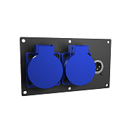 Панель лючка ПЛ.16.10. (2SCHUKO-1XLRm) Панель лючка, окрашенная порошковой краской черного цвета с разъёмами