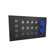 Панель коробки лючка ПКЛ.41.23. (2SCHUKO-8XLRf-4XLRm-4Speakon) Панель коробки лючка черного цвета с разъемами